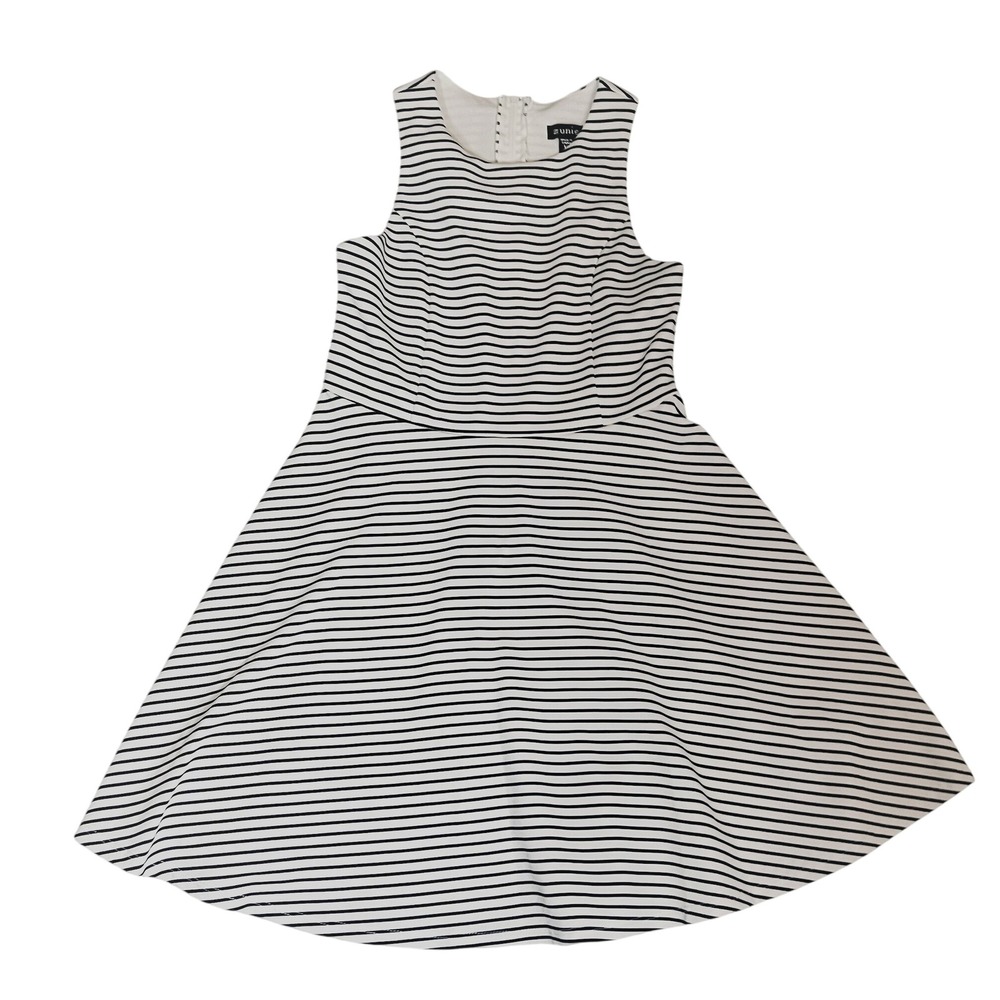 Zunie Skater Dress Big Girls 10 White Black Striped Sleeveless Fit & Flare Zip